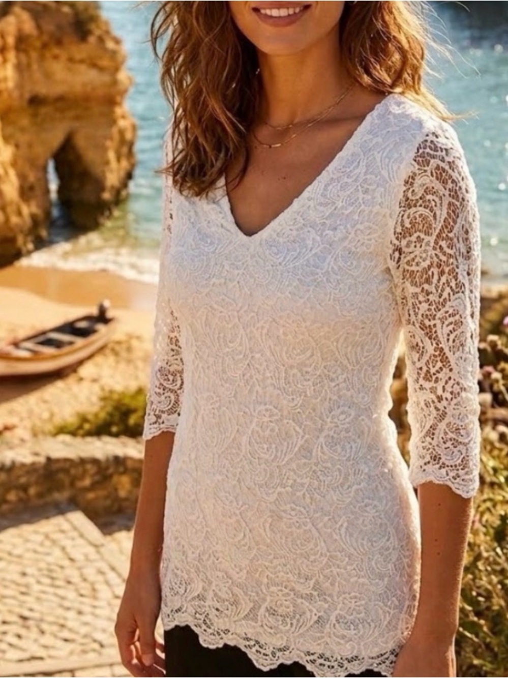 Elegant Lace V-Neck Blouse - White